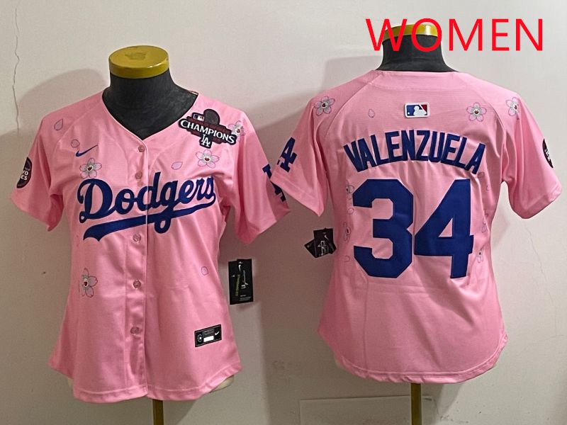 Women Los Angeles Dodgers #34 Valenzuela Pink Sakura Edition 2025 Nike MLB Jersey style 37
